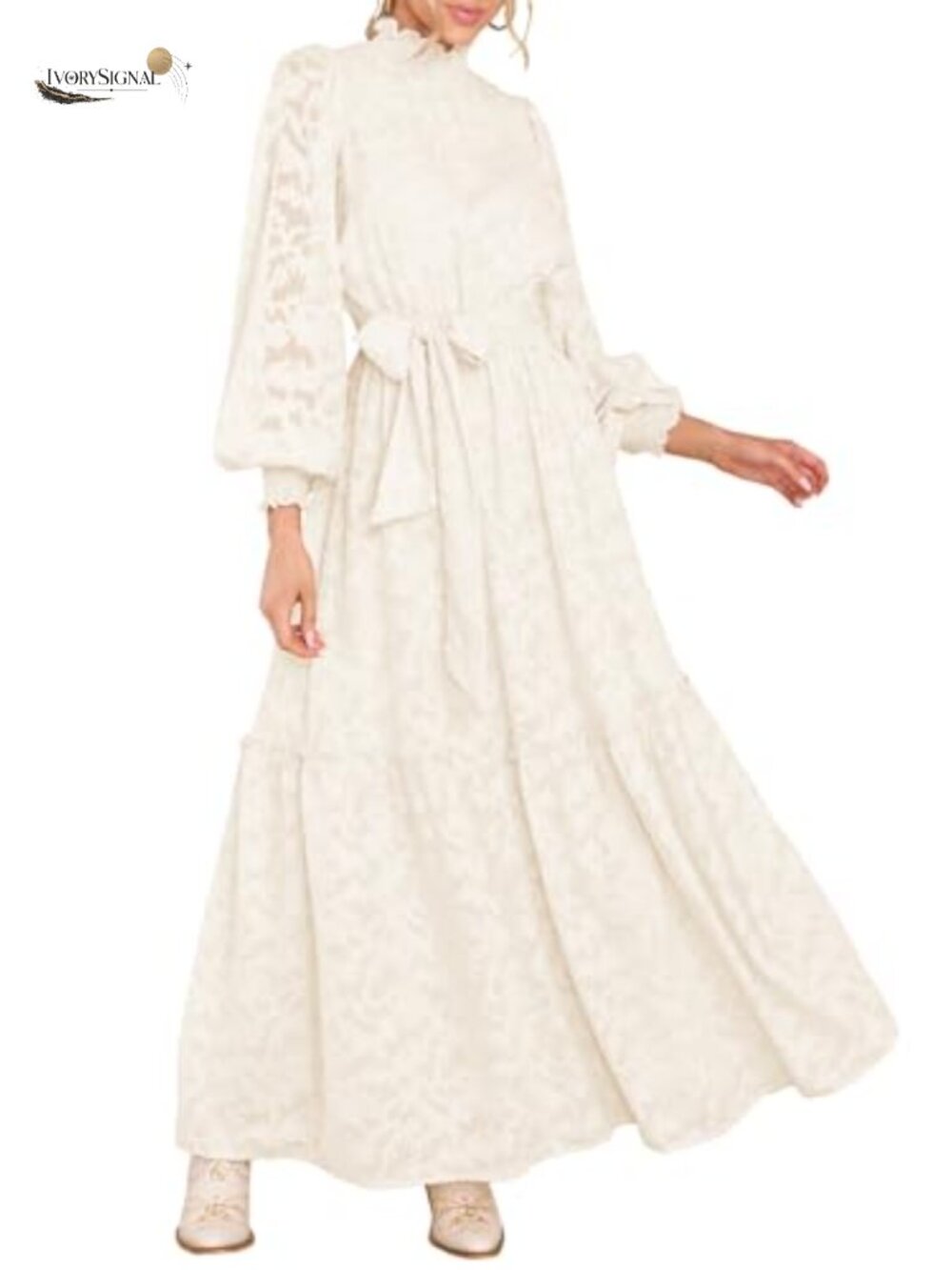 Long Sleeve Maxi Dress High Neck Floral Lace Formal Wedding Guest